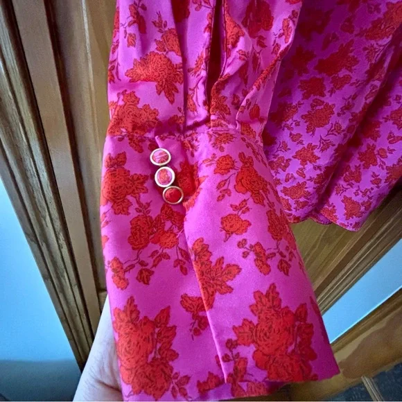 Zara Pink Floral Satin Blouse - Picture 2 of 5